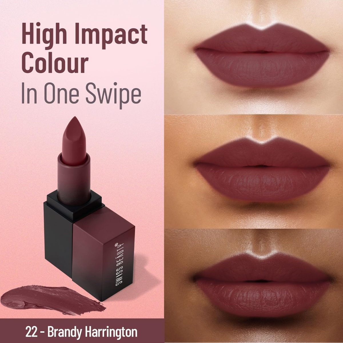 Swiss Beauty Hd Matte Pigmented Smudge Proof Lipstick | Creamy Matte Long Stay Lipstick | Brandy Harrington, 3.4g - Image 6