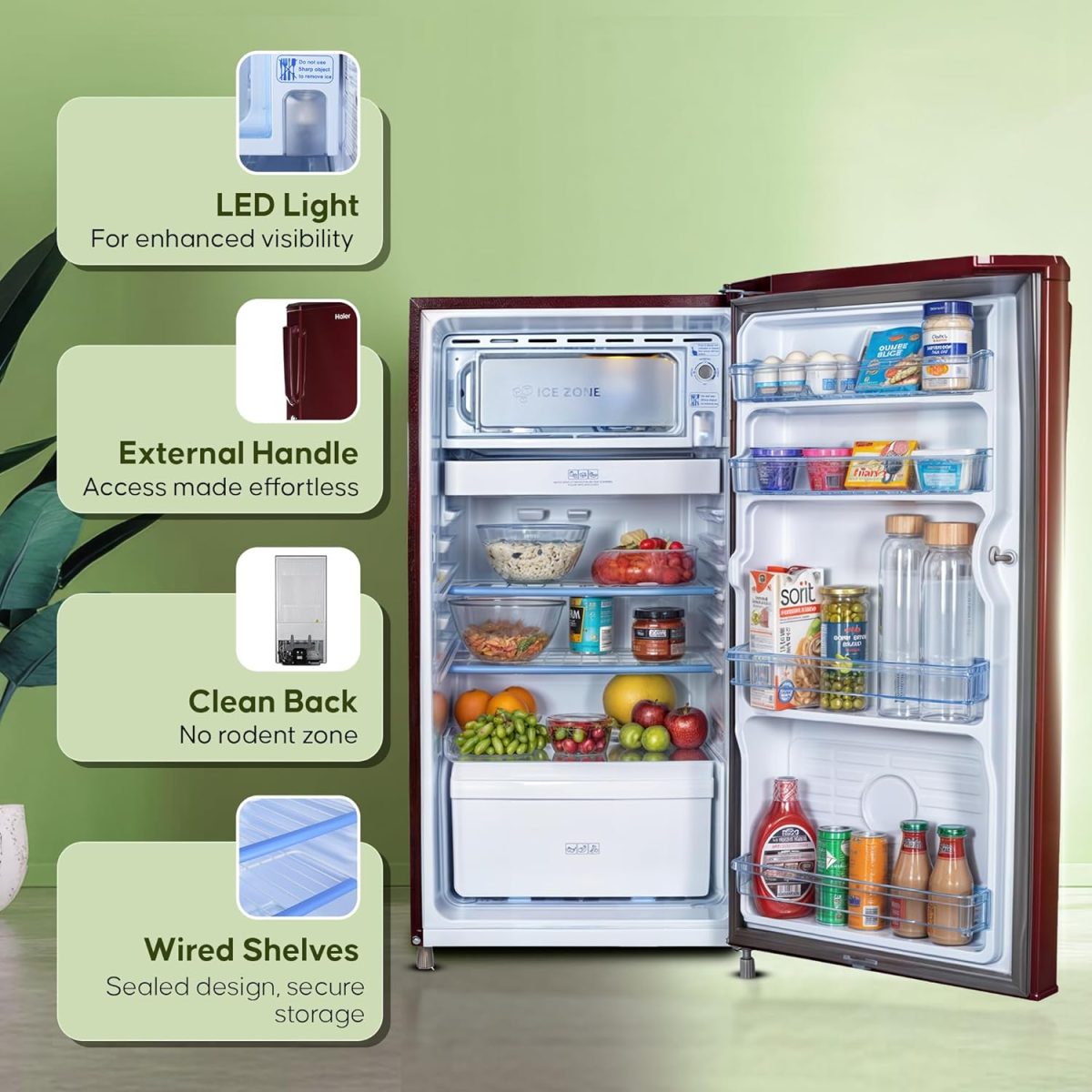 Haier 165 L, 1 Star, Direct-Cool Single Door Refrigerator (HED-171RS-P, Red Mono) - Image 4