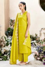 MOKOSH Women's Solid Chinon Embroidered V Neck Sleeveless Kurta and Pant with Dupatta Set - Image 5