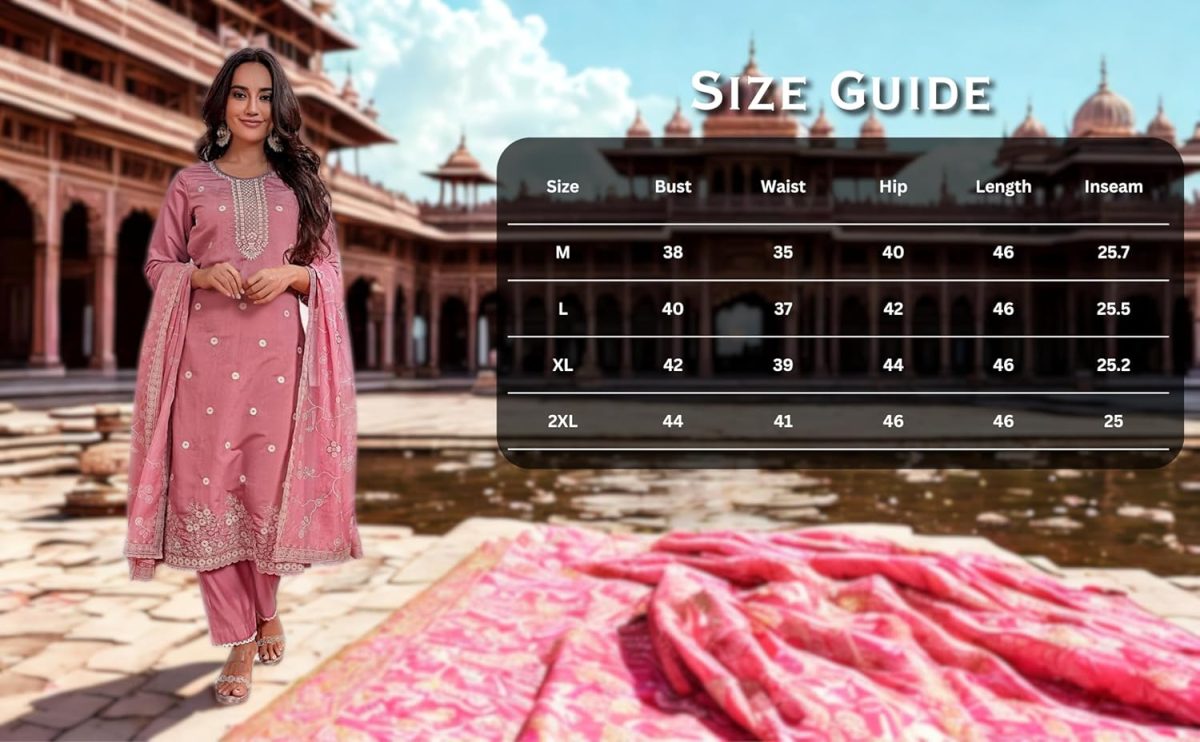SHIENZY Women's Embroidered Work Chanderi Kurta & Pant With Dupatta || Straight Kurta Outfits || Ethnic Set (1655_Kurta Set) - Image 6