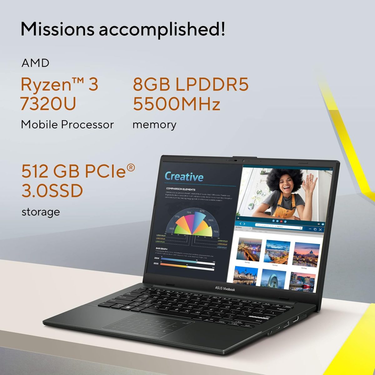 ASUS Vivobook Go 14, AMD Ryzen 3 7320U,Thin & Light (AMD Radeon iGPU/8GB RAM/512GB SSD/FHD/14/60Hz/42WHrs/Windows 11/M365 Basic (1Year)*/Office Home 2024/Mixed Black/1.38 kg) E1404FA-NK3325WS - Image 2