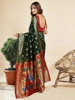 SWARON Women's Silk Blend Paithani Jacquard Work Saree with Unstitched Blouse Piece - Image 4