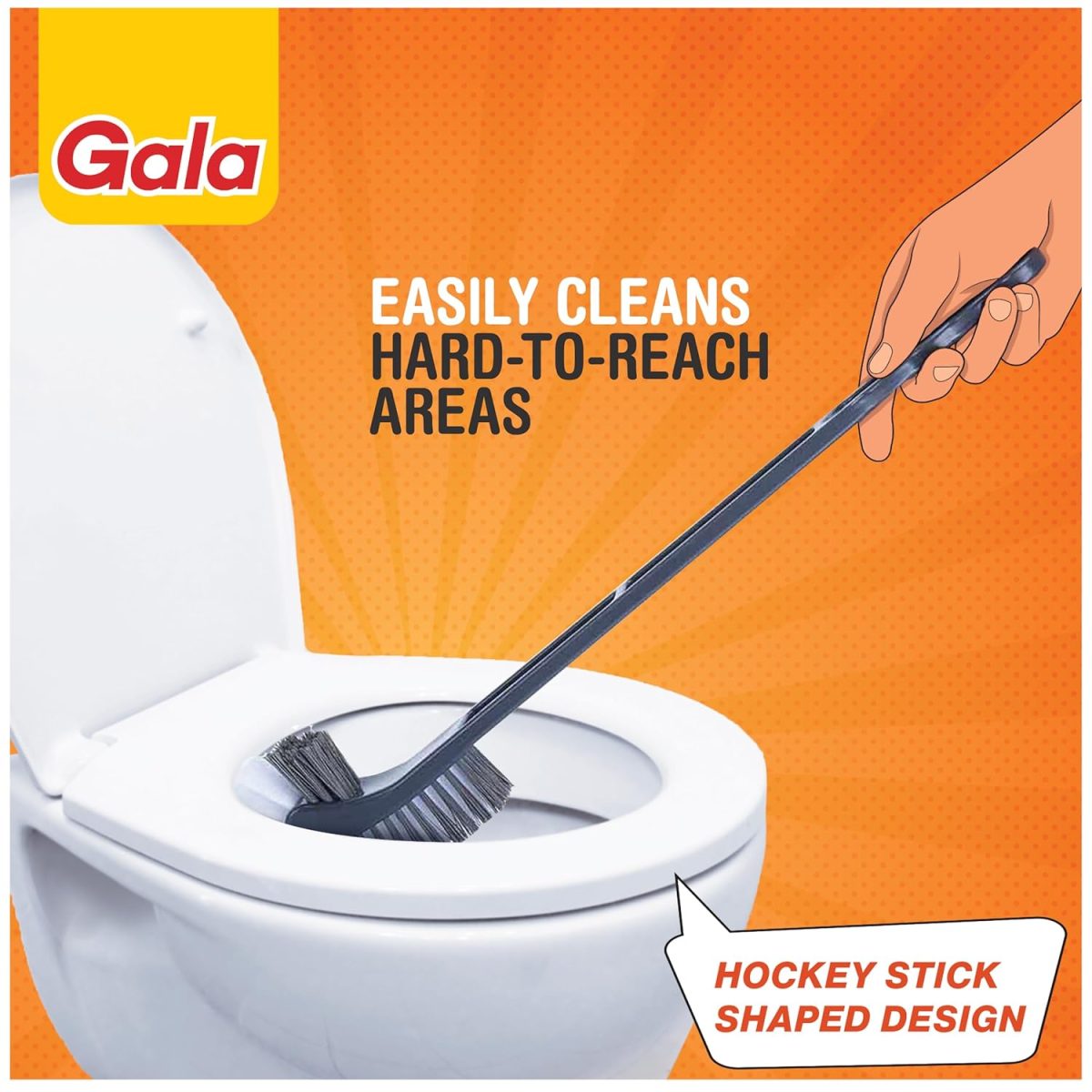 Gala Double Hockey Shape Toilet Cleaner Brush with Holder Stand, Toilet Cleaning Brush for Western and Indian Toilet, Bathroom Brush for Toilet Cleaning (Gray,Pack of 1) - Image 2