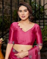 Yashika Women's Bollywood Satin Moss With Swarovski Stone Saree with Blouse |saree for Women | Silk Saree | New Sari | Latest Saree - Image 2