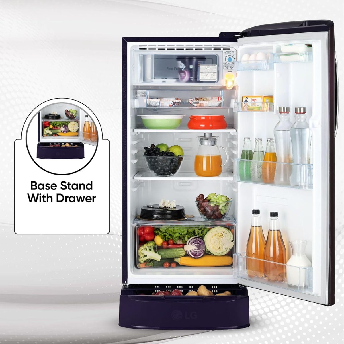 LG 185 L, 5 Star, Smart Inverter, Direct Cool Single Door Refrigerator (GL-D201APIU, Purple ILAN, Moist N Fresh, Auto Smart Connect & Base Stand Drawer) - Image 8