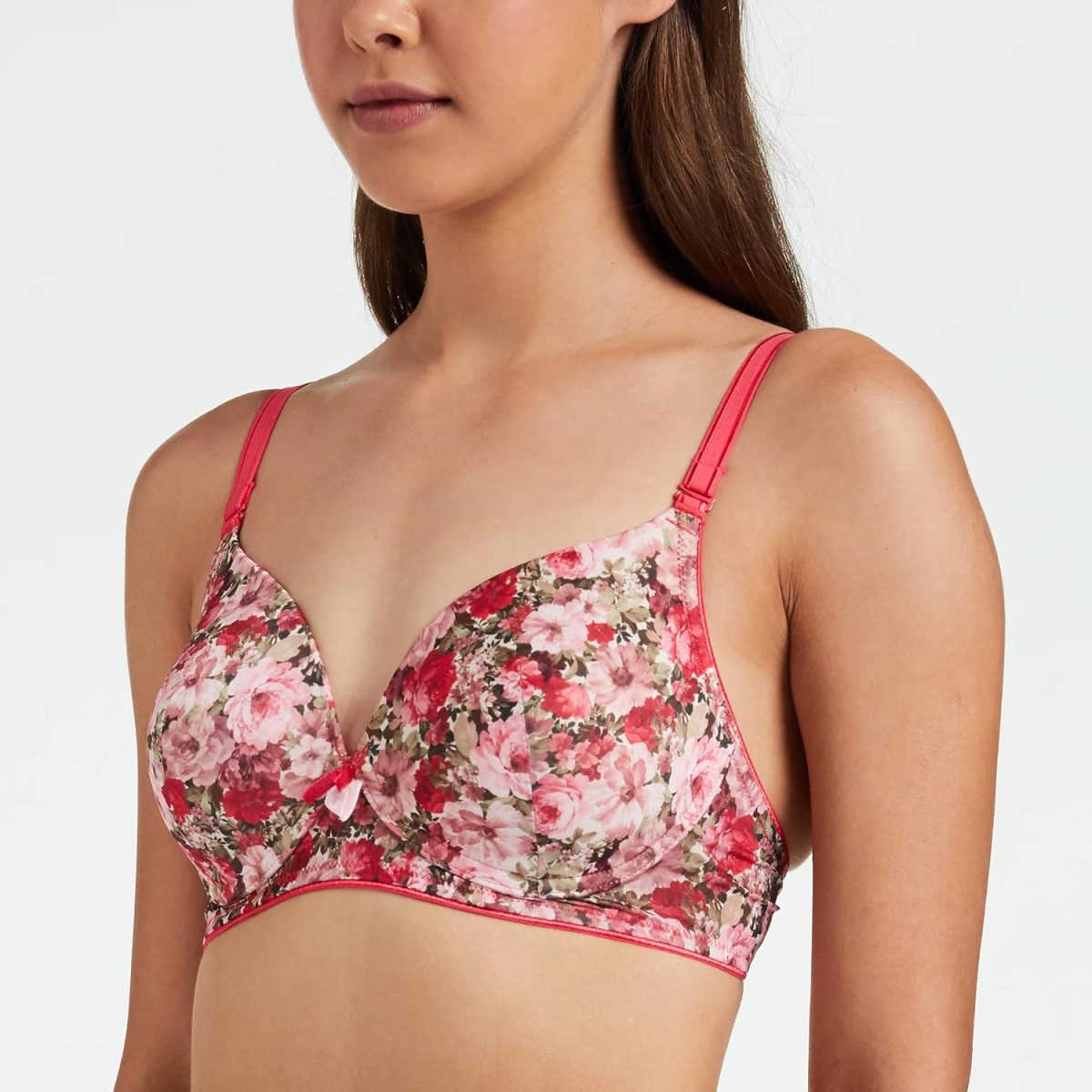 Enamor Women's F065 Polyester Invisible Neckline T-Shirt Bra - Padded Non Wired High Coverage(F065-Gipsy Rose Print-32B) - Image 3