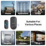 COSTAR Wireless Door Bell Kits Chime for Home Office with LED Light 300 Meter 1000 Feet Operating Range 32 Ringtones 5 Levels Volume, 1 Receiver and 1 Push Button IP44 Waterproof (Pebble T301-Black) - Image 5