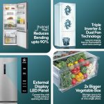 Haier 325 L, 3 Star, Convertible 14-in-1 Triple Inverter & Fan Motor Technology, with Display Frost Free Double Door Bottom Mount Refrigerator (HEB-333DS-P, Dazzle Steel) - Image 3