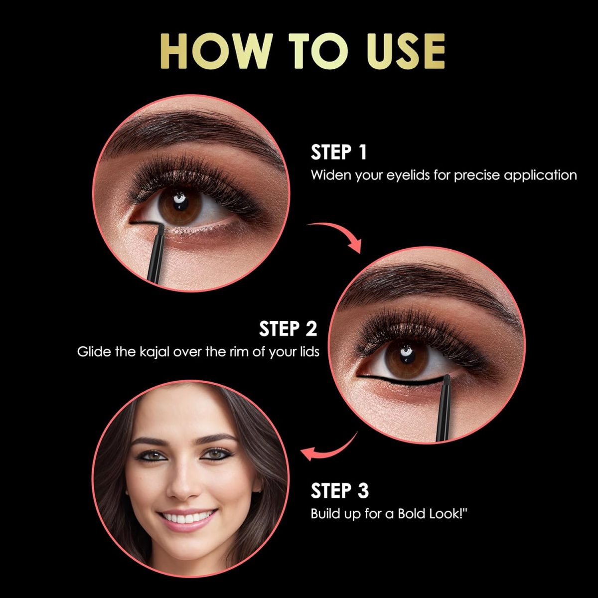 Good Vibes HydraBold Intense Black Kajal (0.35g) | 24HR Long Lasting Stay | Smudge Proof & Water Proof | With Rosehip Seed Oil | Highly Pigmented | Smooth Texture - Image 6