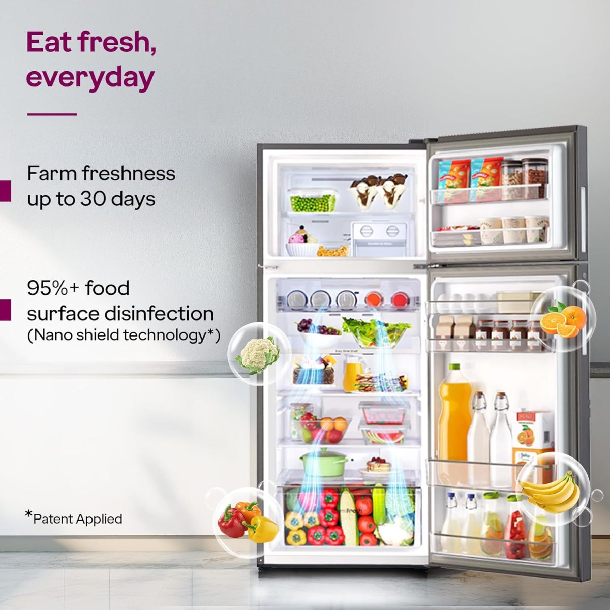 Godrej 436 L 2 Star With AI Tech, 95%+ Food Surface Disinfection With Nano Shield Technology Inverter Frost Free Double Door Regalis Refrigerator (RF EON 438B RCI MT BK, Matt Black) - Image 5