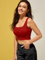 BERRY BIRD® Women's Knitted Sleeveless Solid Square Neck Tank Tops - Image 4