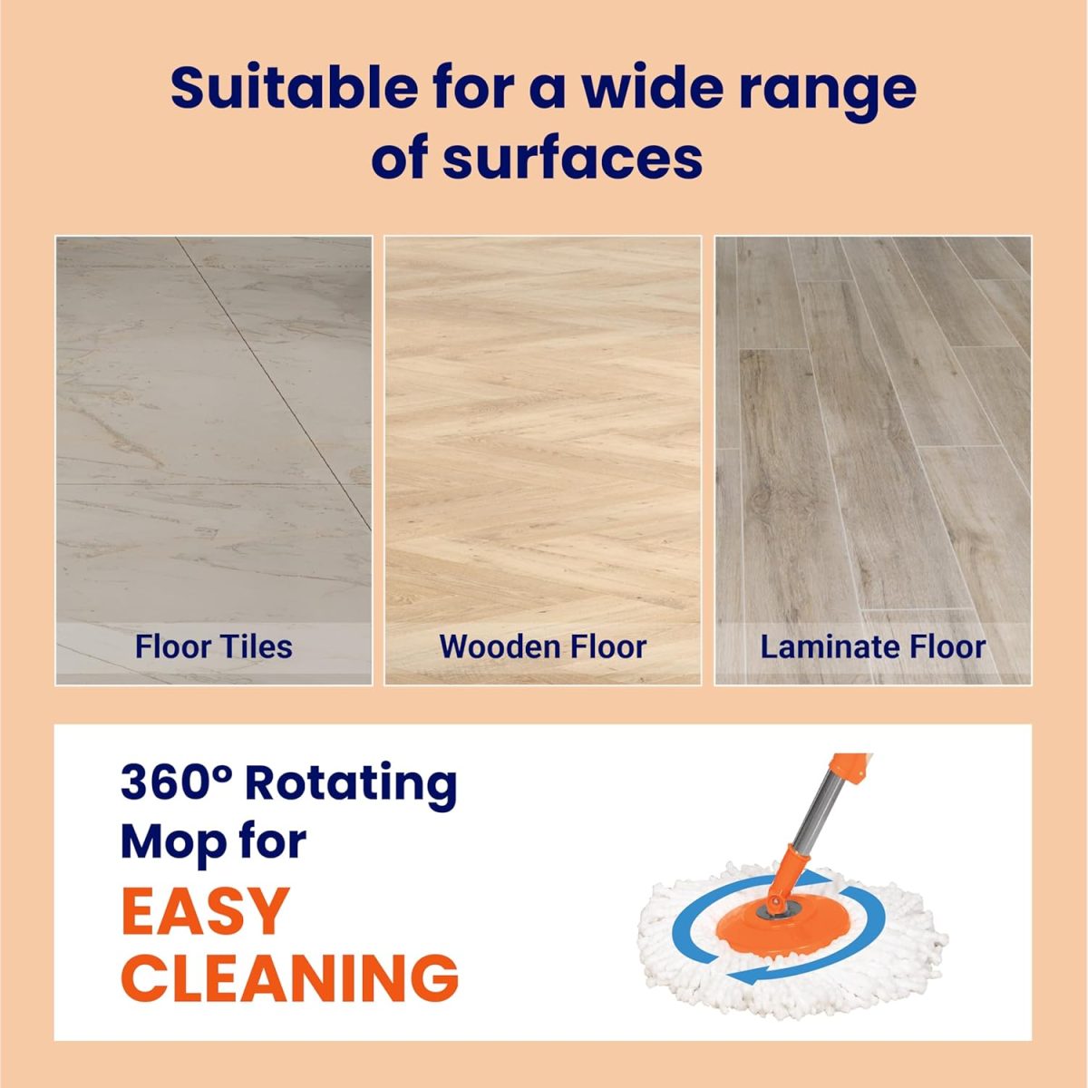 Chakaachak ECO Spin Bucket MOP with 4 Wheels,Bucket Floor Cleaning, Easy Wheels & Cleaning Mop with Bucket, pocha for Floor Cleaning, Mopping Set. - Image 5