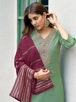 Sanisa Women's Cotton Blend Sequence Embroidery Work Straight Kurta with Pant and Dupatta Set| Ethnic Set | Suit Set | Kurta Set - Image 4