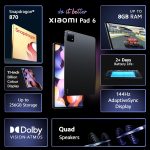 Xiaomi Pad 6 [Smartchoice]| Qualcomm Snapdragon 870| Powered by HyperOS |144Hz Refresh Rate| 8GB, 256GB| 2.8K+ Display (11-inch/27.81cm) Tablet| Dolby Vision Atmos| Quad Speakers| Wi-Fi| Gray - Image 3
