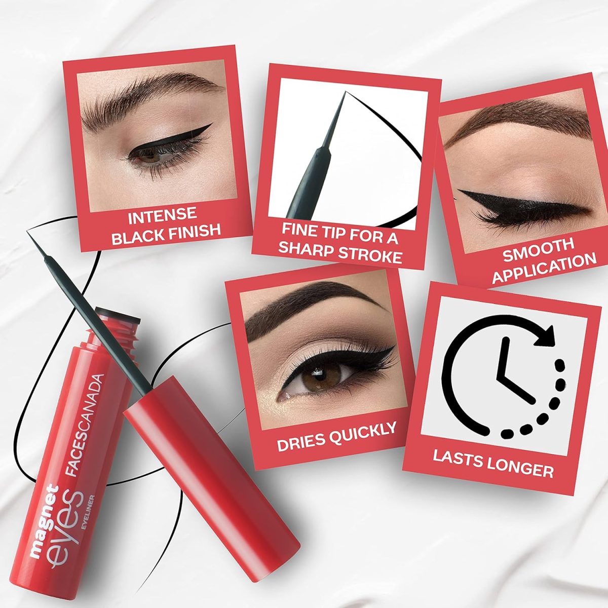 FACES CANADA Magneteyes Eyeliner - Black, 3.5ml | Intense Matte Finish | Quick Drying | 24HR Long Lasting | Fine Tip For Precise Smooth Application | Almond Oil Enriched | Waterproof | Smudgeproof - Image 2