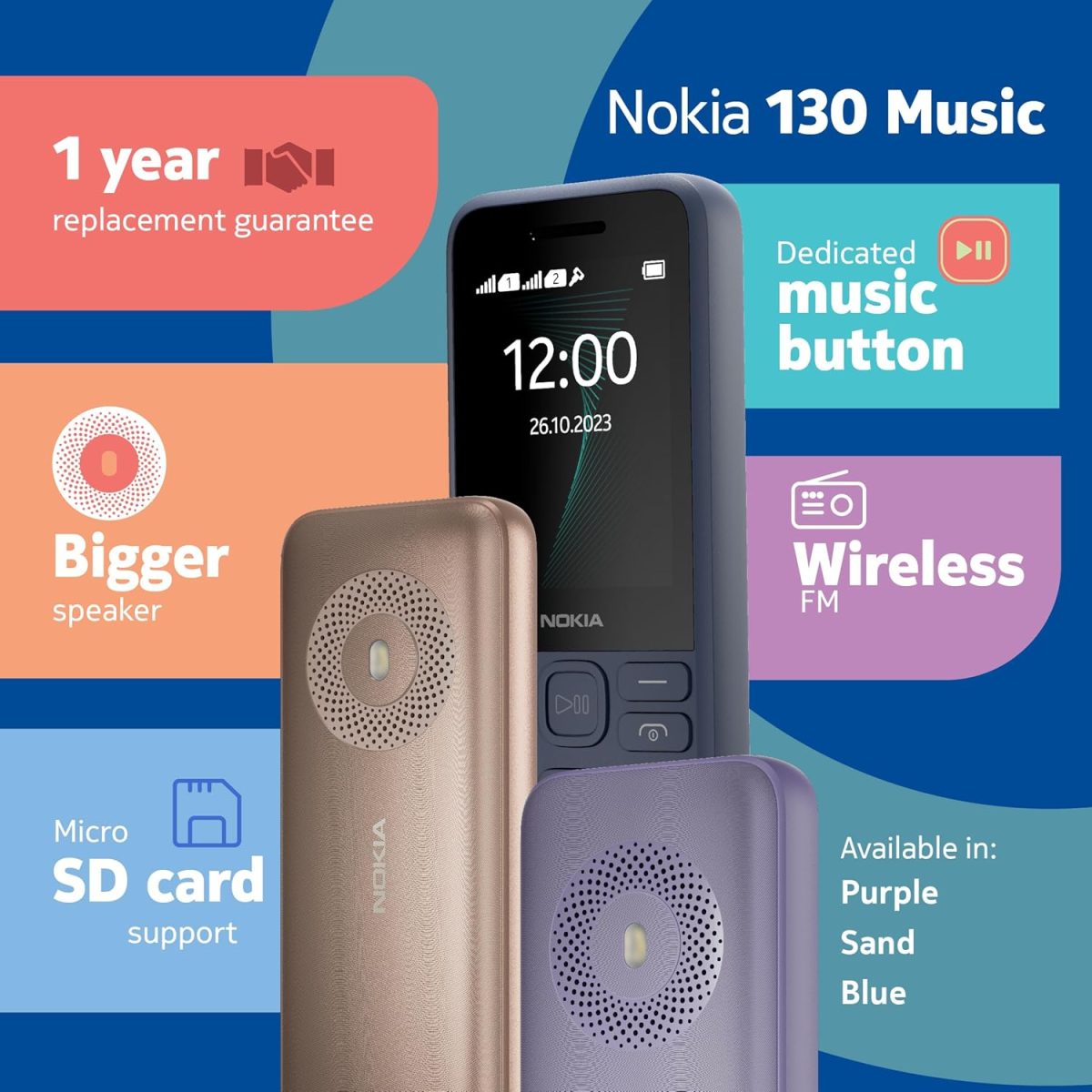 Nokia 130 Music | Built-in Powerful Loud Speaker with Music Player and Wireless FM Radio | Dedicated Music Buttons | Big 2.4” Display | 1 Month Standby Battery Life | Purple - Image 2
