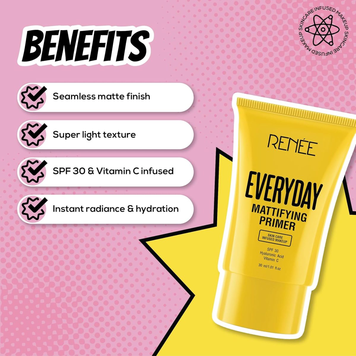 RENEE Everyday Primer, Blurs Fine Lines, Wrinkles & Pores, Smoothen Skin Texture, Lightweight & Non-Sticky, Long Lasting Formula with Matte Finish, Cruelty-Free Skincare Infused Makeup, 30 Ml - Image 3