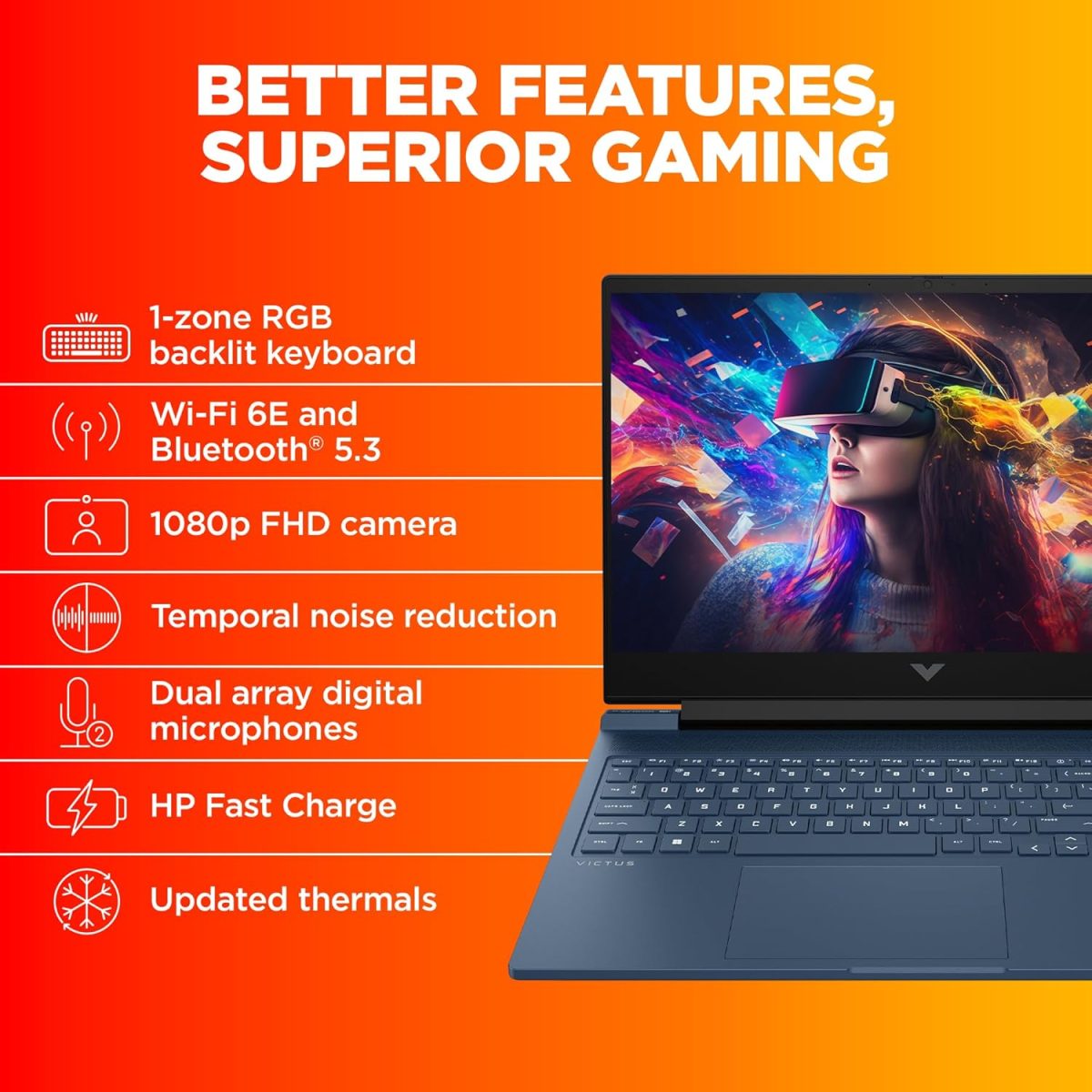 HP Victus Windows 11 Home Gaming Laptop,AMD Ryzen 7 7840Hs Ai Powered,6Gb RTX 3050 Gpu,16.1-Inch (40.9 Cm),95W Tgp,Fhd,IPS,144Hz,16Gb Ddr5,1Tb Ssd,RGB Backlit Kb,B&O (Mso,Blue,2.29 Kg),S0089Ax - Image 5