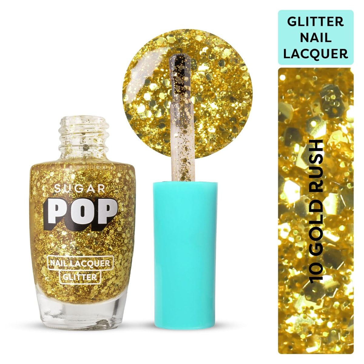 SUGAR POP Nail Lacquer Glitter 10 Gold Rush - 10 ml - Quick-drying | Chip-resistant | High on shine | Long-wear formula - Image 7