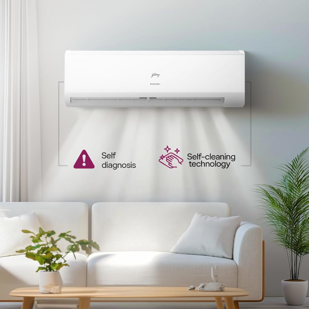 Godrej 1 Ton 5 Star, 5 Years Comprehensive Warranty, 5-in-1 Convertible Cooling, Inverter Split AC (Copper, Heavy-Duty Cooling at 52 Deg Celcius, AC 1T EI 12IINV5R32-WWR, White) - Image 5