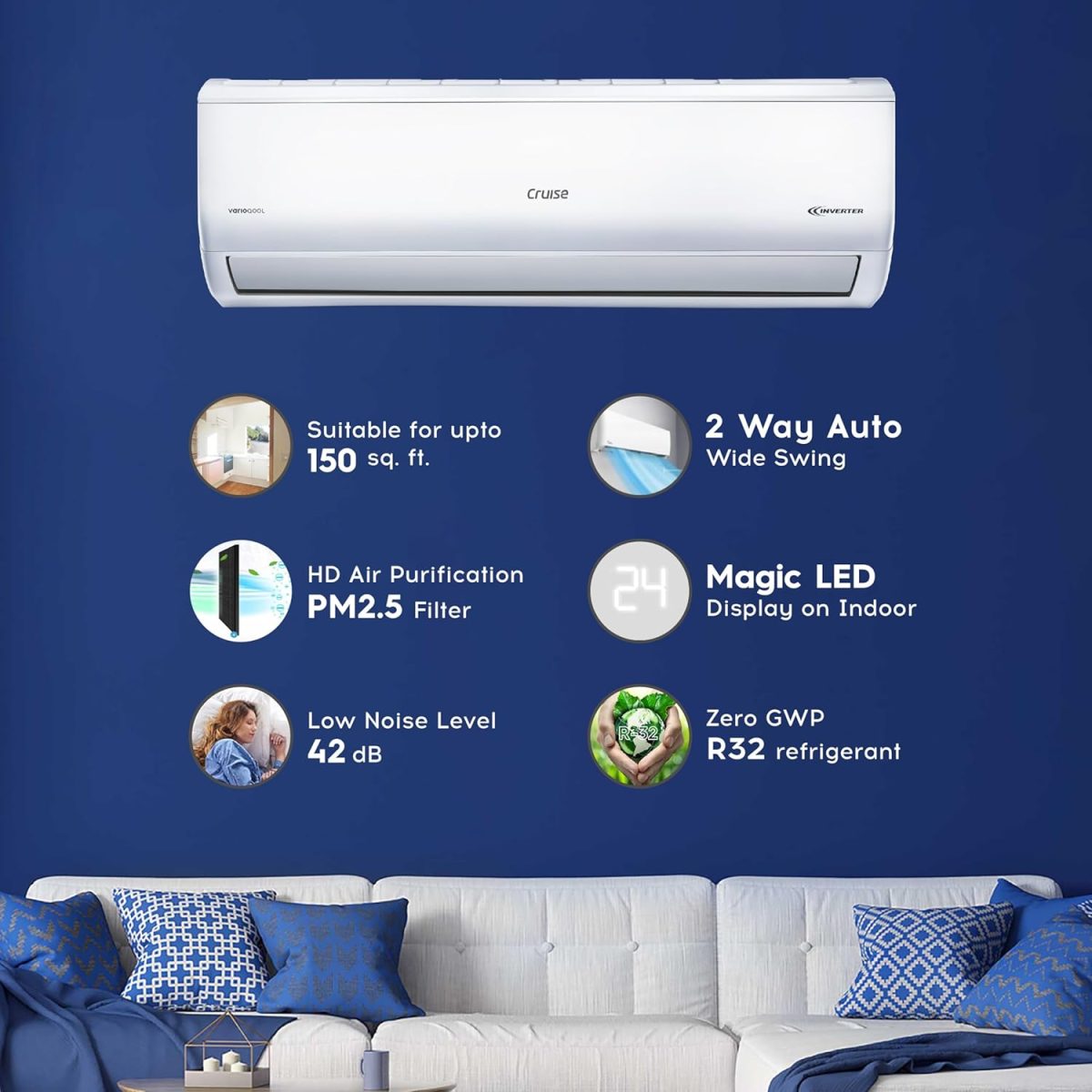 Cruise 1.5 Ton 5 Star Inverter Split AC with PM2.5 Air Purification (100% Copper, Convertible 4-in-1, Fast Cooling & Energy Saving, PM 2.5 Filter, Anti-Rust Tech, 2025 Model, CWCVBK-VQ3D185, White) - Image 2