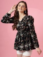 Sheetal Associates Women's Casual Puff Sleeves Floral Print Peplum Top - Image 3