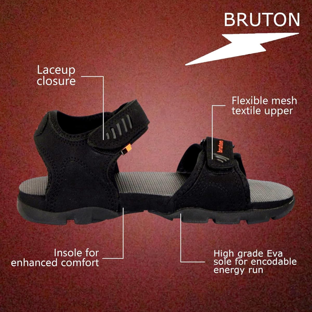 BRUTON Sandals for Men's | Light Weight, Comfortable & Trendy | Soft Footbed | Casual and Stylish Sandals for Walking, Working All Day Black - Image 3