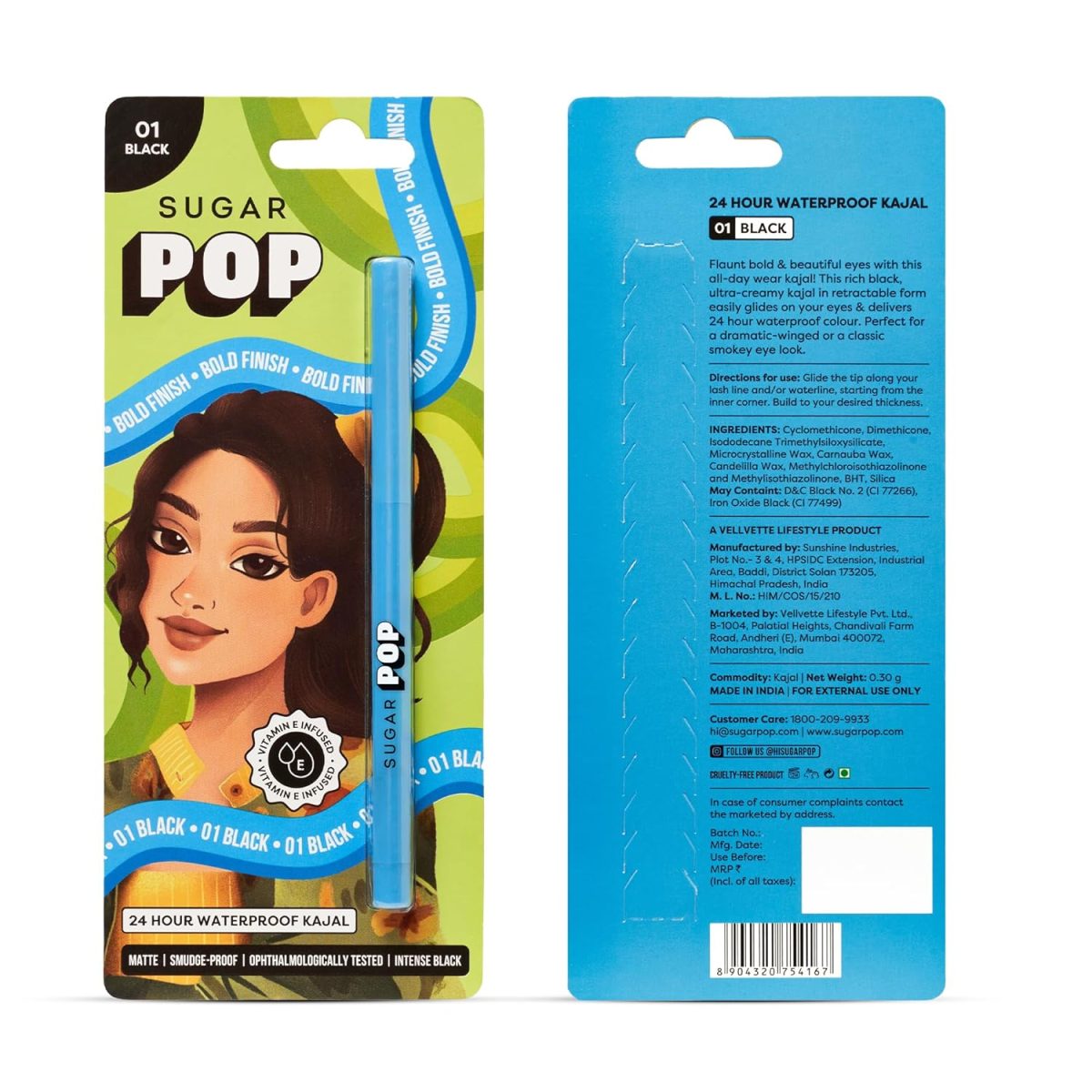 SUGAR POP 24-Hour Waterproof Kajal - Smudge-Proof | Long-Lasting | Transfer-Proof | Highly Pigmented | Sharpener Included | Black - Image 6