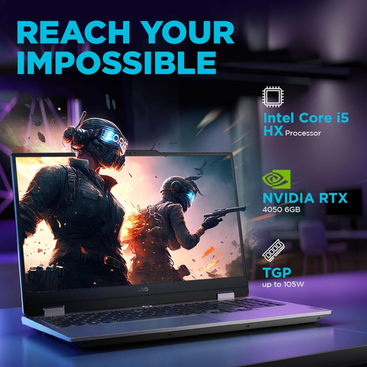 Lenovo LOQ 2024, Intel Core i5-13450HX, 13th Gen, NVIDIA RTX 4050-6GB, 16GB RAM, 512GB SSD, FHD 144Hz, 15.6"/39.6cm, Windows 11, MS Office 21, Grey, 2.4Kg, 83DV007GIN, 1Yr ADP Free Gaming Laptop - Image 3