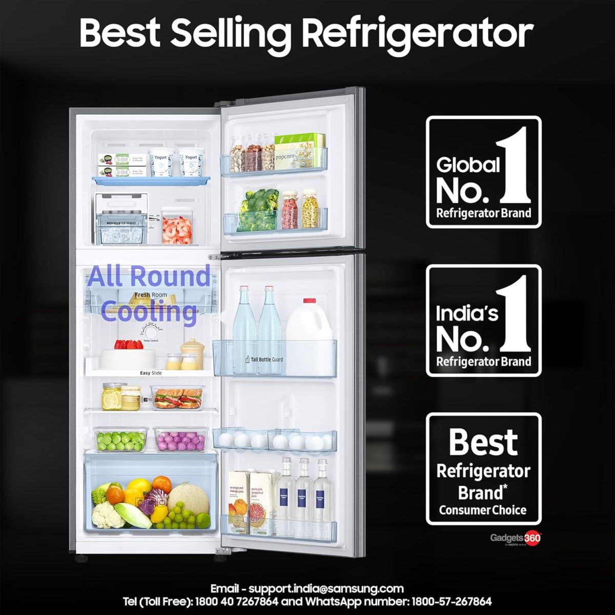 Samsung 236 L, 3 Star, Digital Inverter, Frost Free Double Door Refrigerator (RT28C3053S8/HL, Silver, Elegant Inox) - Image 4