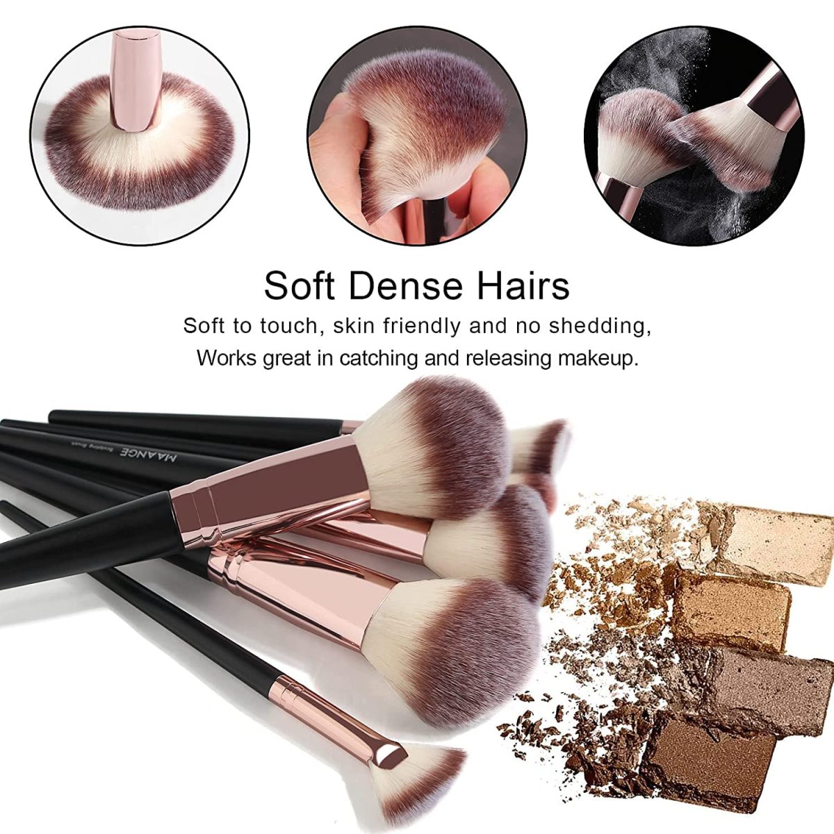 MAANGE Professional Makeup Brushes 15 Pcs Synthetic Makeup Brushes Set with 1 Makeup Sponge & 1 Brush Cleaner (Black Gold) - Image 3