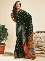 SWARON Women's Silk Blend Paithani Jacquard Work Saree with Unstitched Blouse Piece - Image 3
