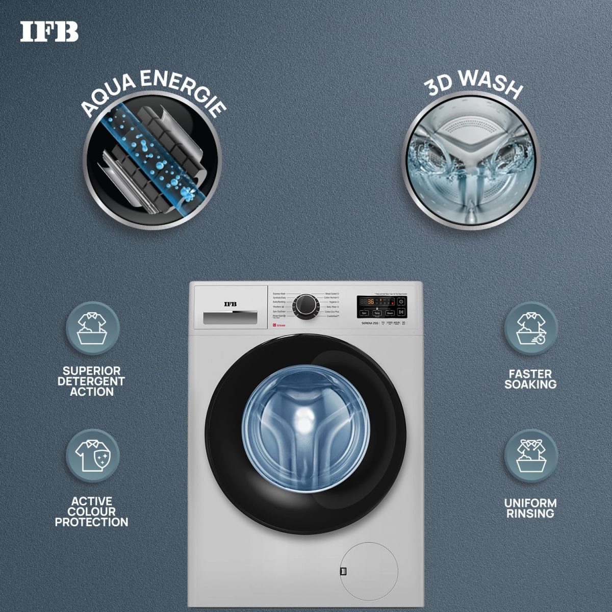 IFB 7 Kg 5 Star Front Load Washing Machine 2X Power Steam (SERENA ZSS 7010, Silver & Black, In-built Heater, 4 years Comprehensive Warranty) - Image 3