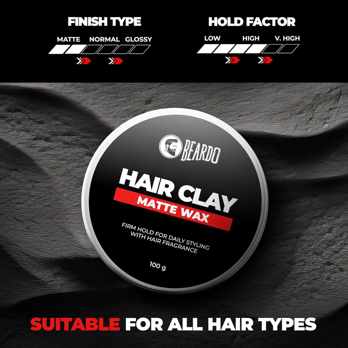 Beardo Hair Clay Wax for Men, 100 gm | Hair Clay for men | Styling Wax | Volumizing | Strong Hold | Restylable |Matte Finish | Easy to Wash Off | Texture Clay for Men - Image 2