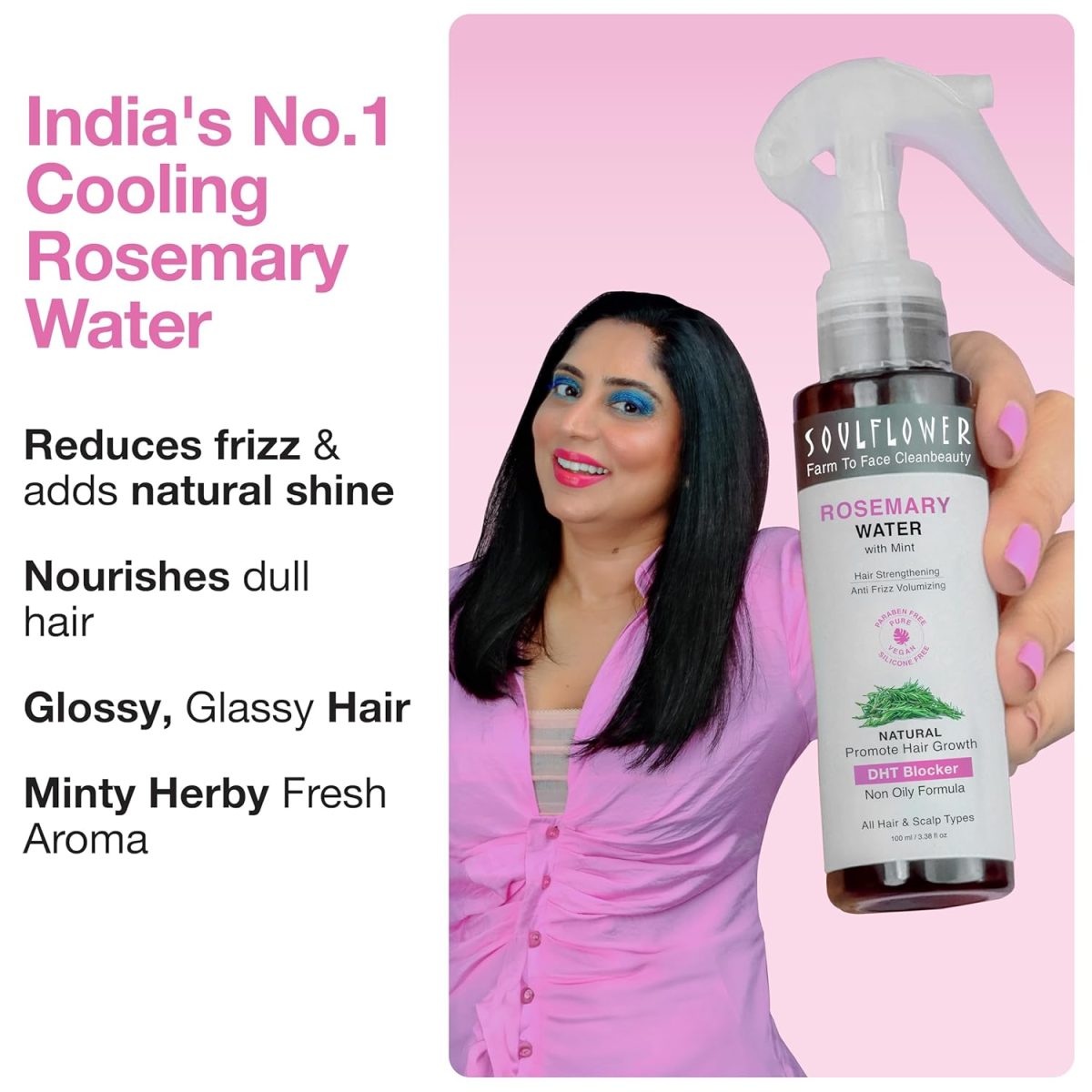 Soulflower Rosemary Water Spray for Hair Growth | Niacinamide & Mint | Hair Regrowth Spray | Instant Shine | Strengthens Hair Roots & Strand | Anti Hair Fall Cooling & Relaxing | All Hair Types 100ml - Image 2