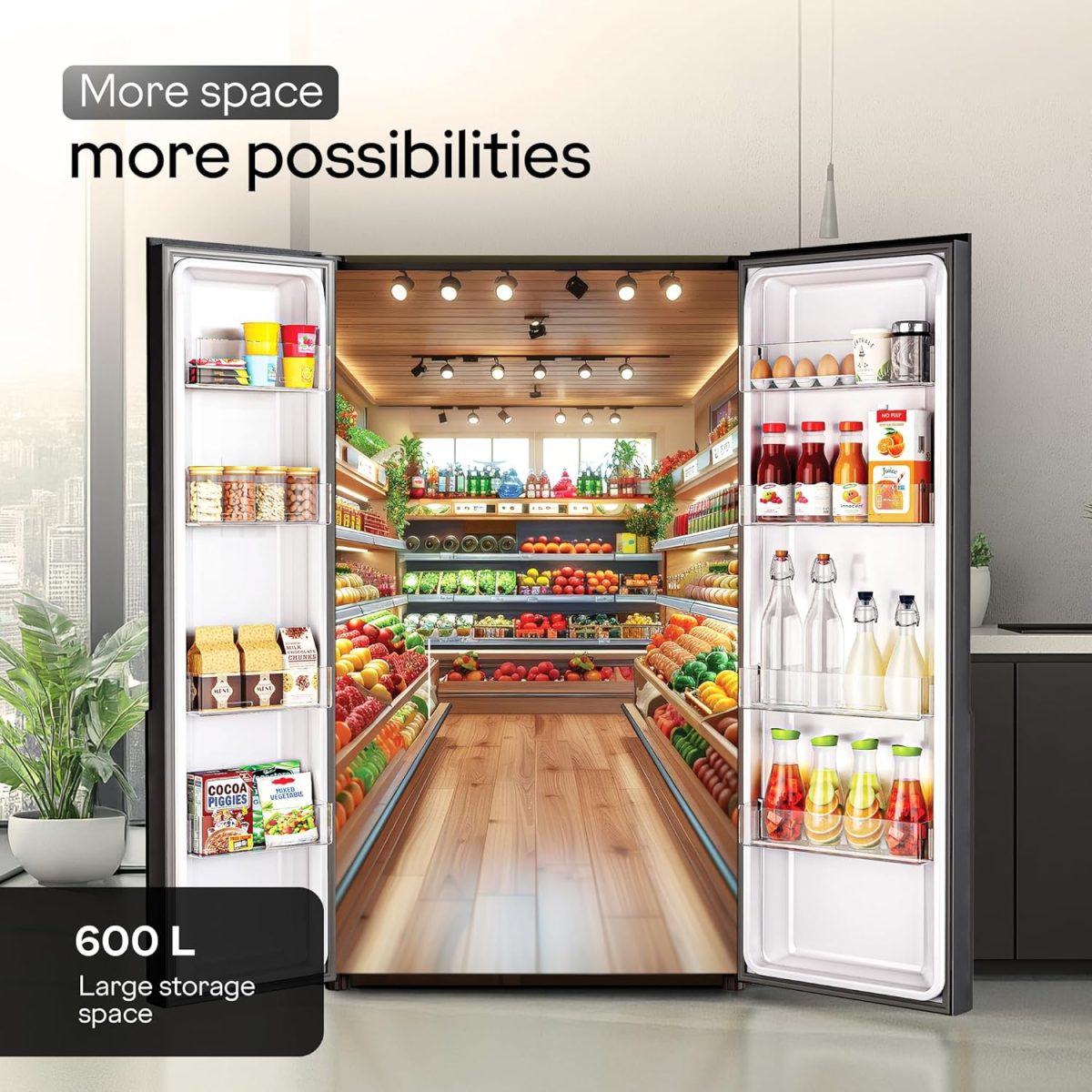 Godrej 600 L Frost Free Smart convertible Zones with Digital Touch Panel, Frost Free Inverter Side By Side Refrigerator(2025 Model, RS EONVELVET 600C RIT BK GL, Black Glass) - Image 5