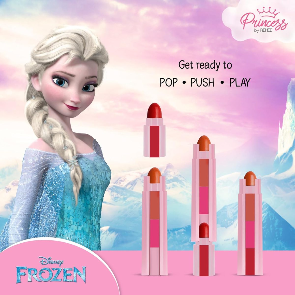 RENEE Disney Frozen Princess By Candy 3-In-1 Tinted Matte Lipstick Elsa For Pre-Teen Girls - 3 Versatile Shades In One Stick With No Parabens - Dermatologically Tested, Peta Certified 4.5G - Image 4