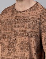 Veirdo® Pure Cotton Oversized Loose Baggy Fit Drop Shoulder Round Neck All Over Paisley Bandana Printed Half Sleeves T-Shirt for Men (Colors Available: White, Navy Blue & Beige) - Image 4