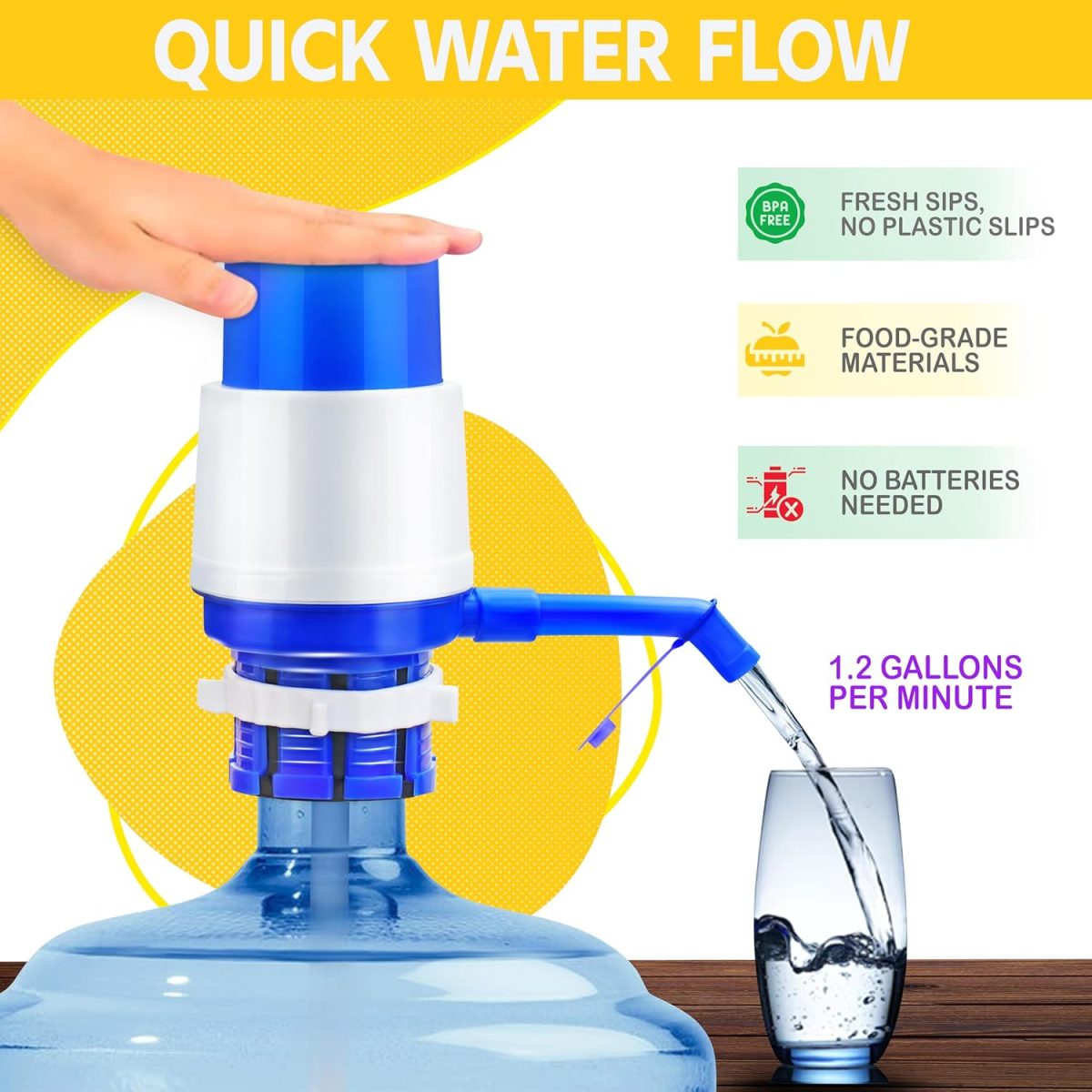 HUILE Manual Water Dispenser Pump For 20 Liter Bottle Can Easy Portable Hand Press Dispenser Pump For Universal 2-5 Gallon Bottle Can (Pack Of 1), Blue - Image 6