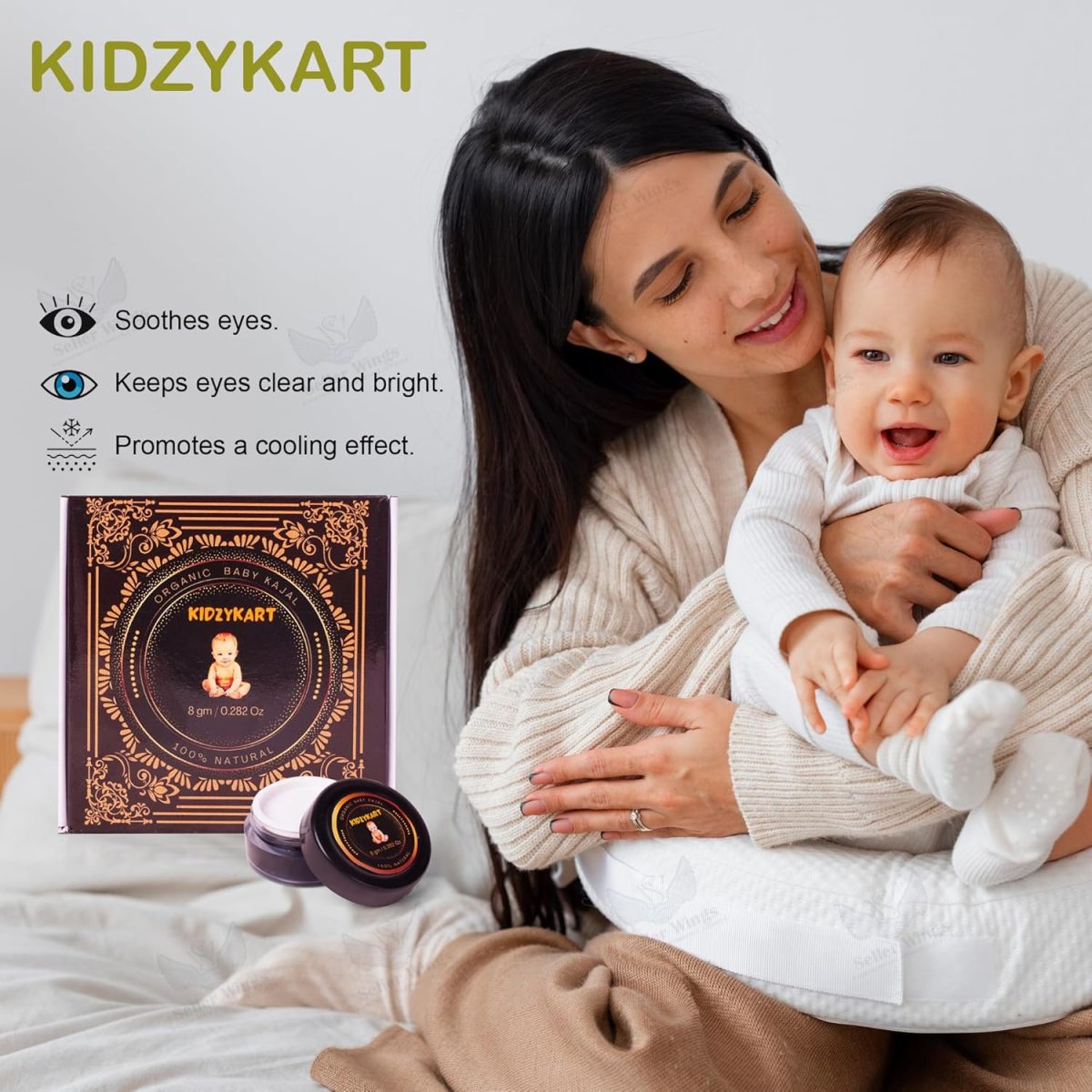 Kidzykart Organic Baby Kajal for New Born, Water Resistant, Smudgeproof, with Almond & Pure Ghee, Nourishes & Thicken Baby Eyeslashes - Matte Finish (8g) - Image 4