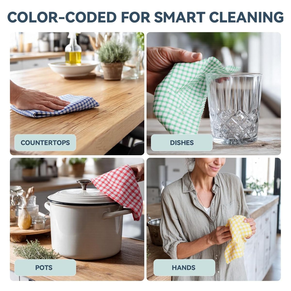 Egles Kitchen Dishcloths 12pcs 11x12 Inches Bulk Cotton Kitchen Dish Cloths Scrubbing Wash Cloths Sets (Mix Color) - Image 7