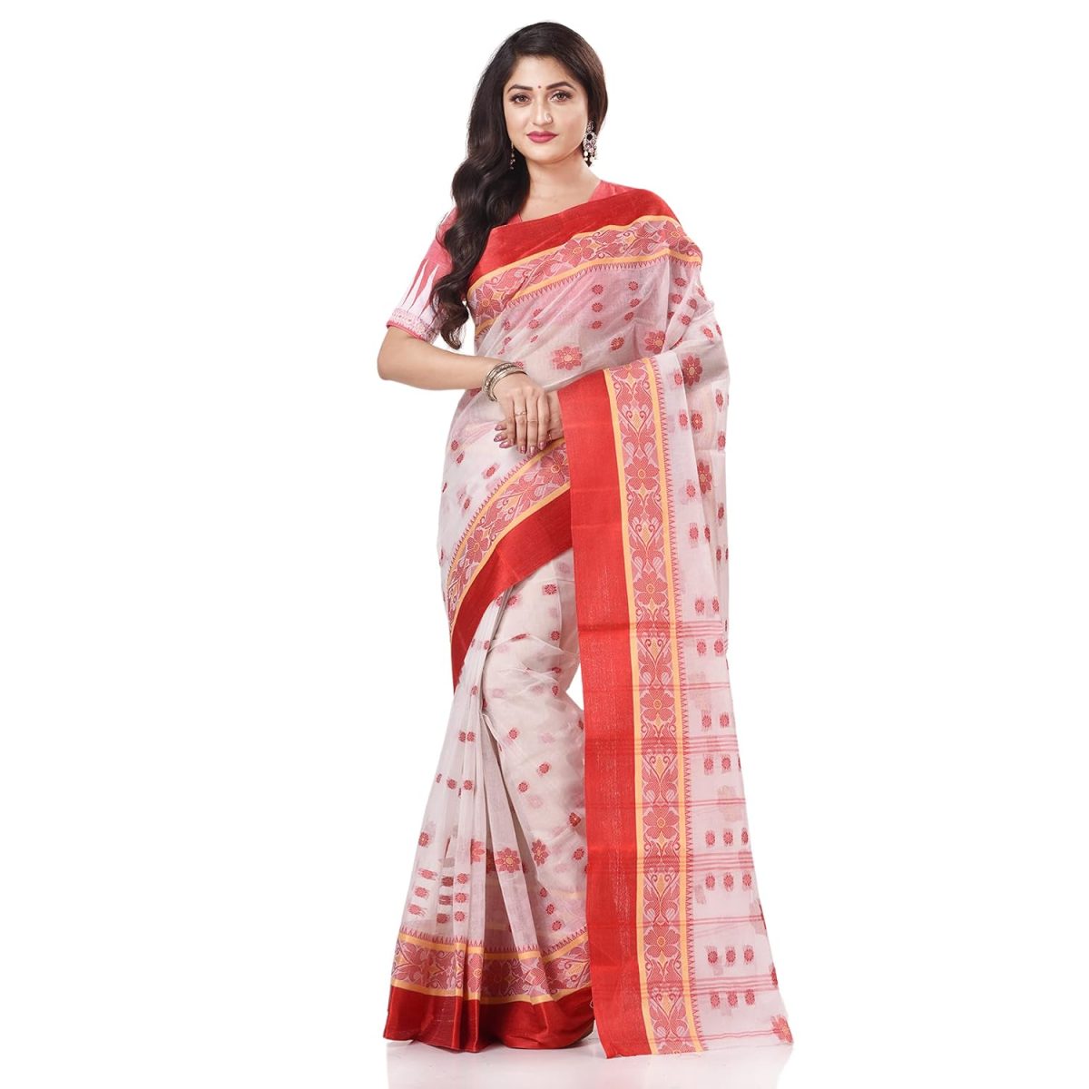 dB DESH BIDESH Women`s Cotton Saree Handloom Sarees For Women Cotton Tant Cotton Sarees For Women Phulkoli Design Handloom Sarees For Women Cotton Without Blouse Piece - Image 6