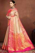 Sugathari Women's Gold and Pink kanjivaram banarasi silk saree for Patola festival Wedding silk with rich pallu Design sarees for women with blouse piece (Gold Star) - Image 2
