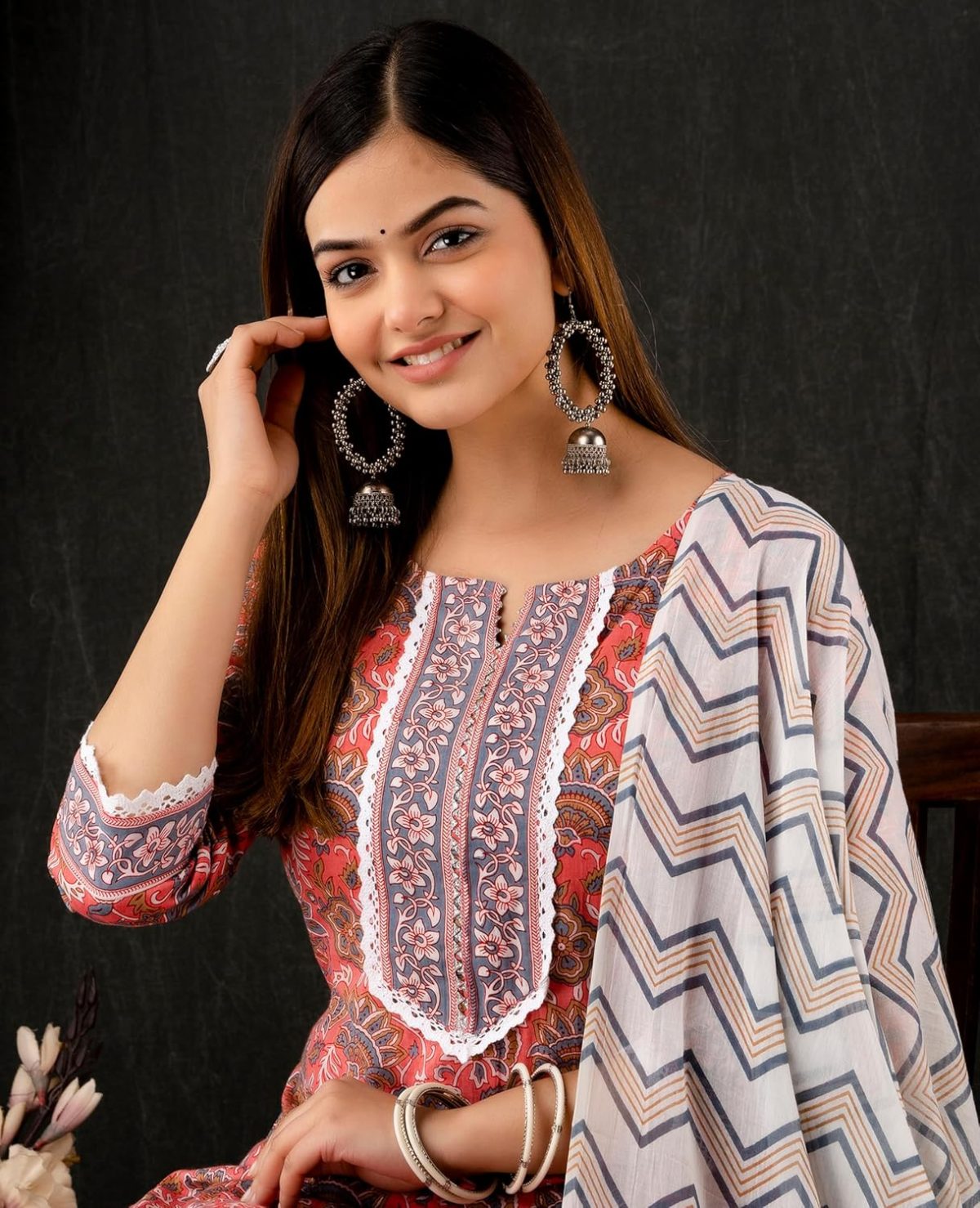 ROBOLOX Women's Cotton Printed Floral Straight Kurta with Pants and Dupatta - Image 5