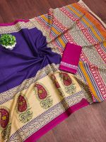 HMP Fashion Women's Ikat Hand Block Print Design Jaipuri Print Cotton Mulmul Saree with unstitch Blouse Piece - Image 2