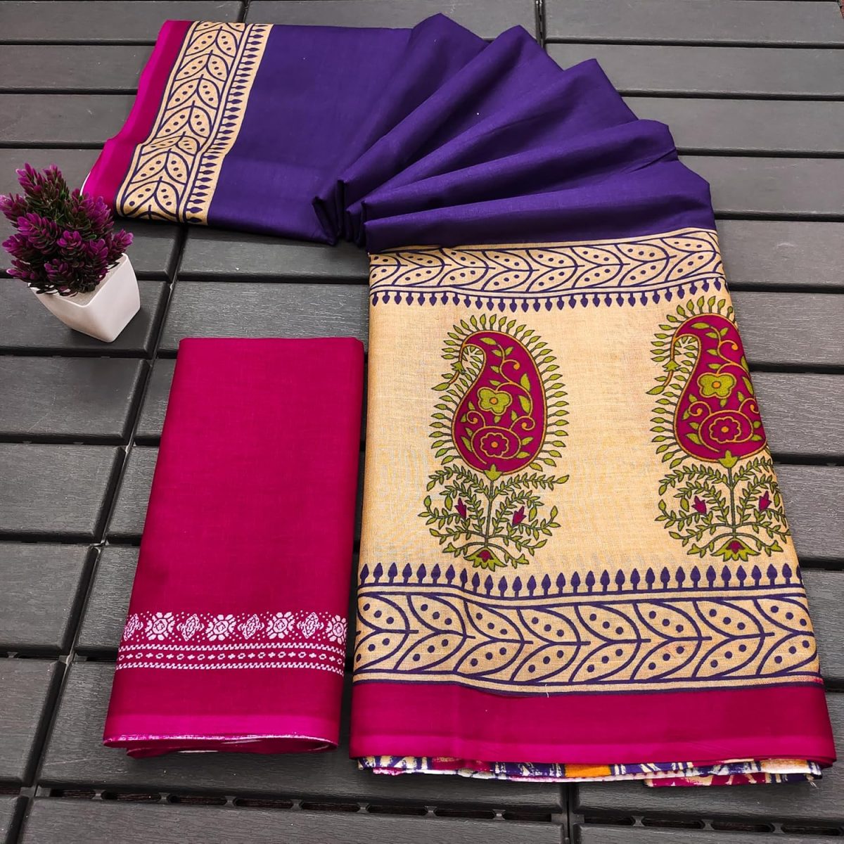 HMP Fashion Women's Ikat Hand Block Print Design Jaipuri Print Cotton Mulmul Saree with unstitch Blouse Piece - Image 8