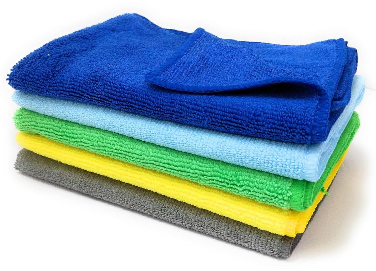 SOBBY 5 Pcs Microfiber Kitchen Clothes for Cleaning, dusting Cloth for Home Cleaning, Car & Bike Detailing, Soft lint & Streak Free Reusable Absorbent Cleaning Cloths (40 x 40cm, 340 GSM, Multicolor) - Image 3