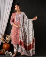 ROBOLOX Women's Cotton Printed Floral Straight Kurta with Pants and Dupatta - Image 7