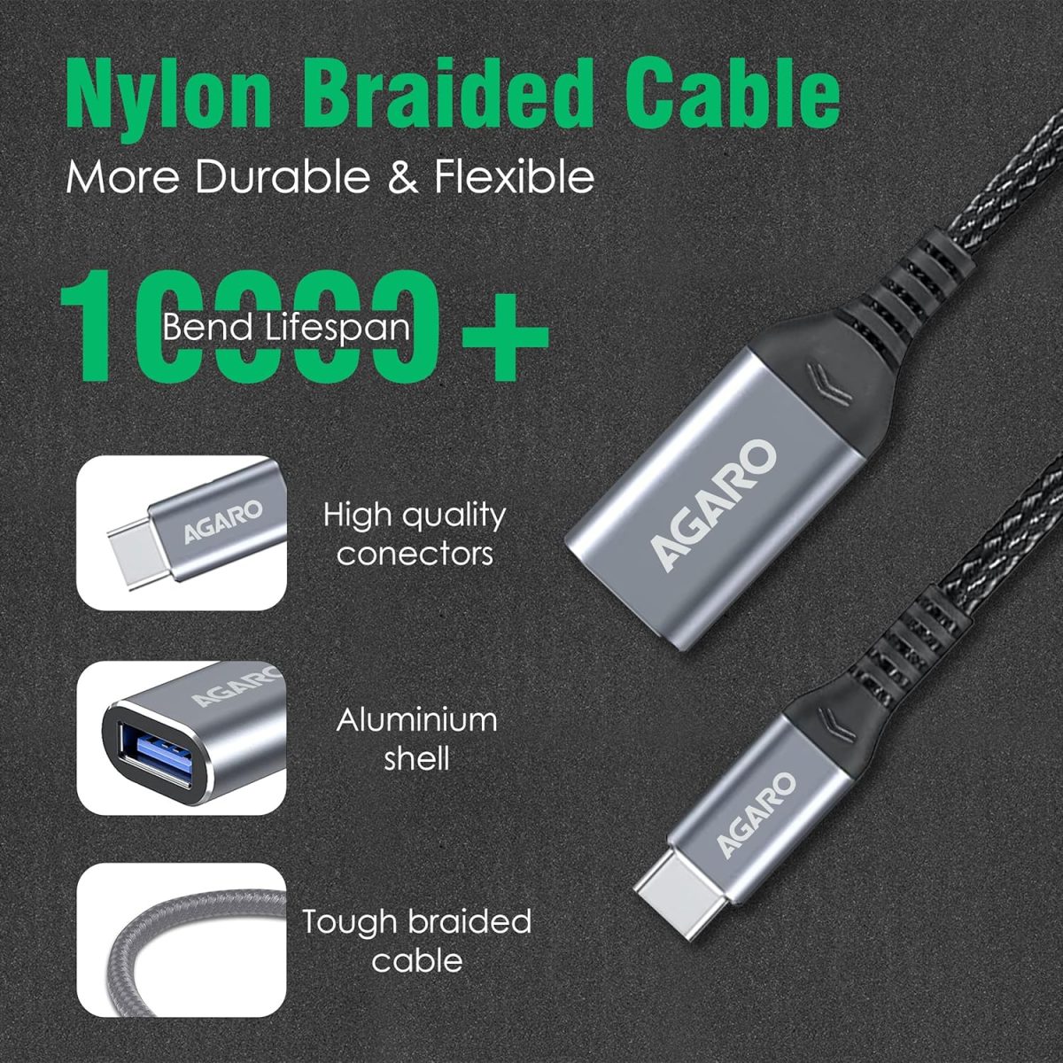 AGARO USB Type C to USB 3.0 OTG Cable, Adapter, Connector, Fast Charging, Data Transfer Speed Up to 10 GBPS, Compatible with Laptops, Tablets, Smartphone and Chargers - Image 4