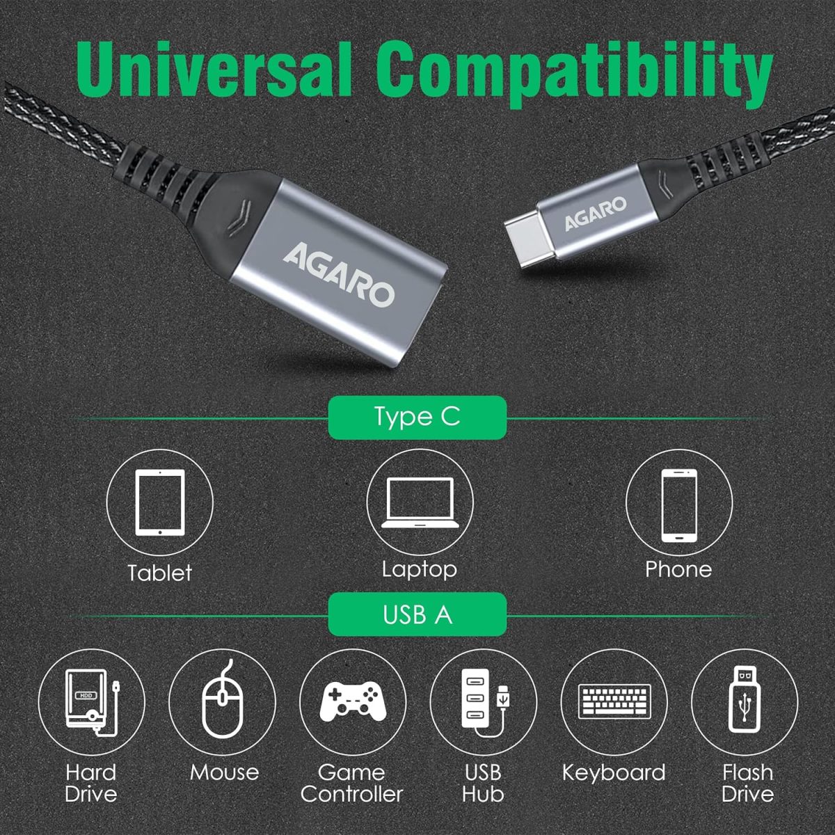 AGARO USB Type C to USB 3.0 OTG Cable, Adapter, Connector, Fast Charging, Data Transfer Speed Up to 10 GBPS, Compatible with Laptops, Tablets, Smartphone and Chargers - Image 3